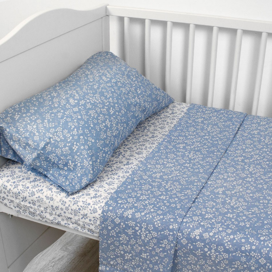 Jogo de lençóis algodão Primavera azul indigo cama bebé jogos-de-lencois-minicunha