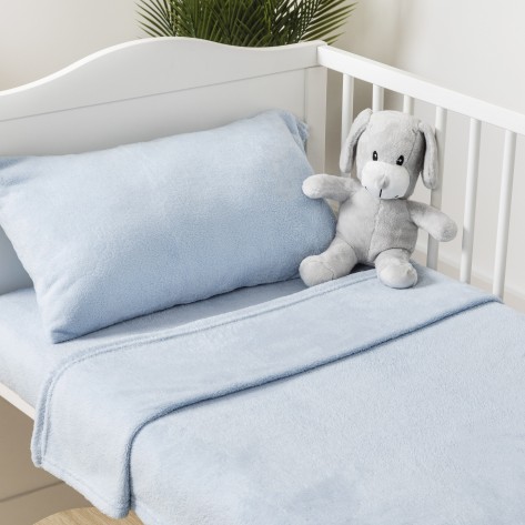 Jogo de lençóis veludo azul celeste cama bebé bebe