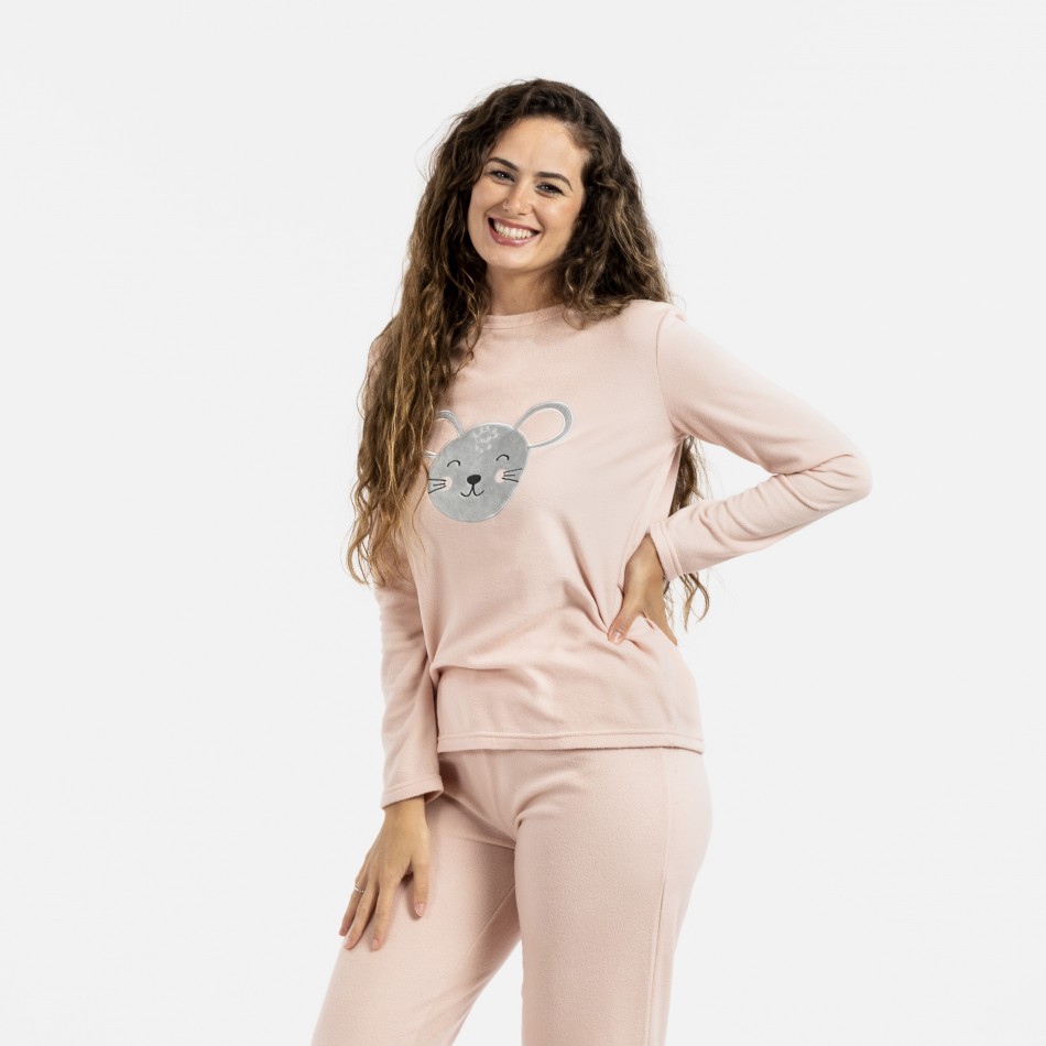 Pijama polar Mouse rosa palo pijama-inverno-mulher