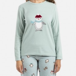 Pijama polar Pingu verde tiffany pijama-inverno-mulher