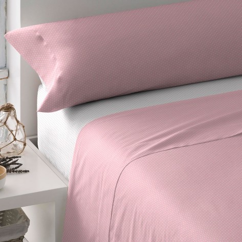 Jogo de lençóis Plumeti reversível rosa cama-90