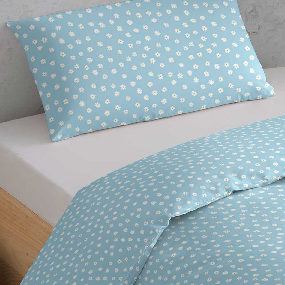 Capa De Edredão Algodão Margarita Azul Celeste