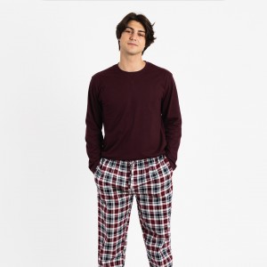 Pijama homem flanela Bernardo bordeaux