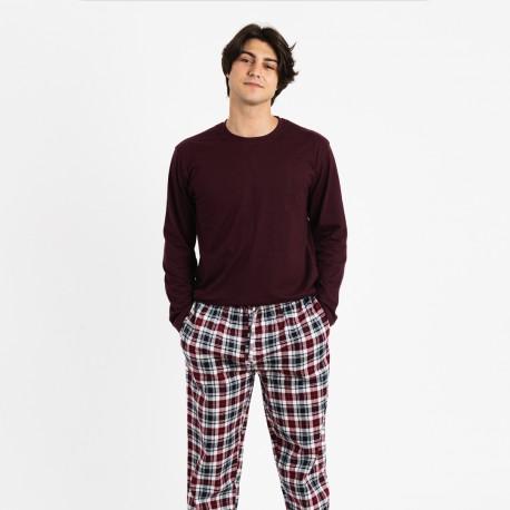 Pijama homem flanela Bernardo bordeaux roupa-para-estar-em-casa