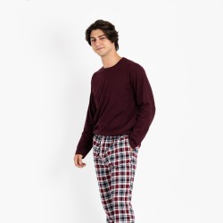 Pijama homem flanela Bernardo bordeaux