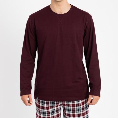 Pijama homem flanela Bernardo bordeaux