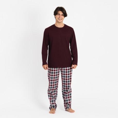 Pijama homem flanela Bernardo bordeaux