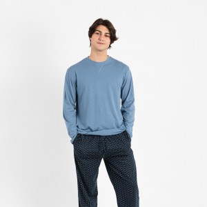 Pijama homem flanela Diamante azul indigo 2