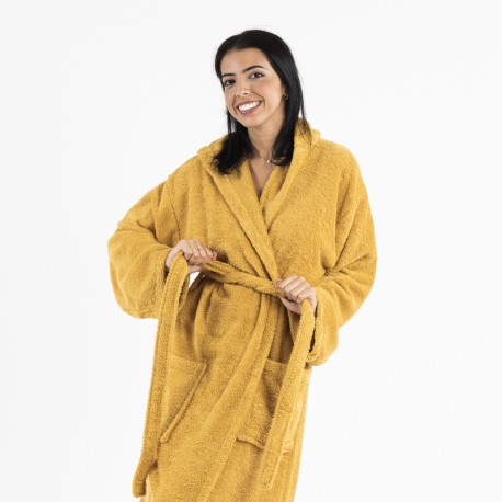 Roupão de banho com capuz mostarda 450gr Unisex