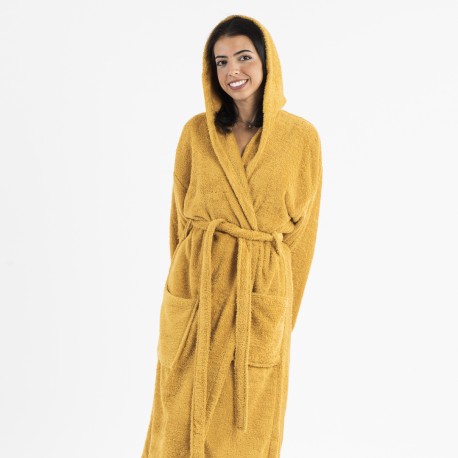 Roupão de banho com capuz mostarda 450gr Unisex