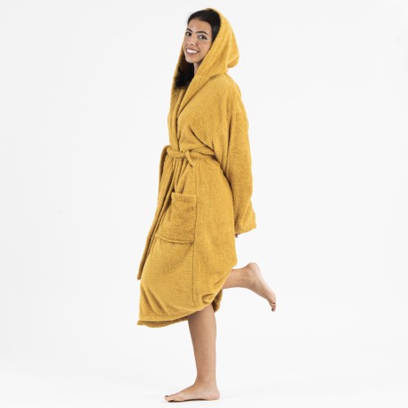 Roupão de banho com capuz mostarda 450gr Unisex