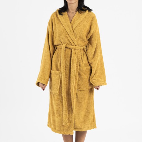 Roupão de banho com capuz mostarda 450gr Unisex