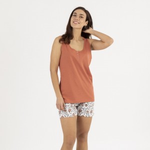 Pijama curto algodão Isabel cor telha 2