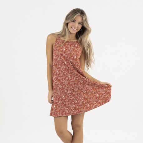 Vestido curto de alças em crepe Allende cor telha vestidos-mujer