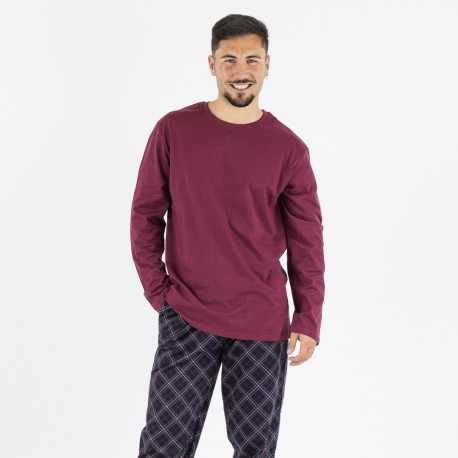 Pijama homem flanela Cuadro Friche bordeaux pijama-franela