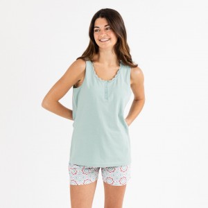 Pijama curto algodão Capri verde tiffany
