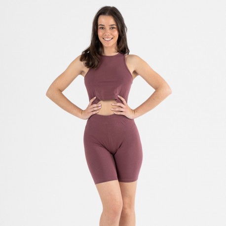 Conjunto desportivo de calções mulher beringela roupa-de-desporto-mulher