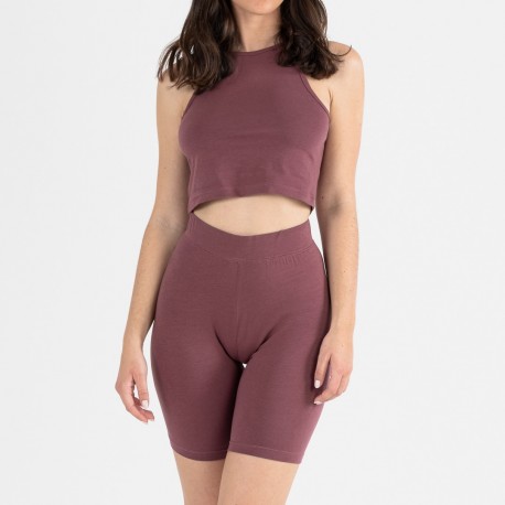 Conjunto desportivo de calções mulher beringela