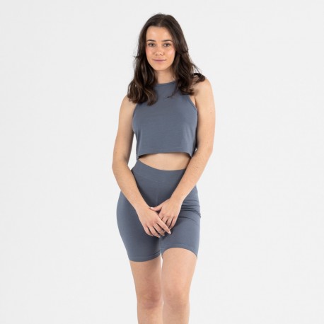 Conjunto desportivo de calções mulher azul indigo roupa-de-desporto-mulher