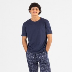 Pijama comprido manga curta algodão homem Yelco azul marinho Pijama comprido manga curta algodão homem Yelco azul marinho