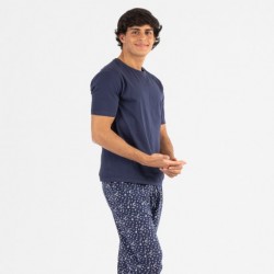 Pijama comprido manga curta algodão homem Yelco azul marinho Pijama comprido manga curta algodão homem Yelco azul marinho