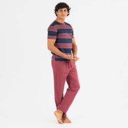 Pijama comprido manga curta algodão homem Tadeo bordeaux Pijama comprido manga curta algodão homem Tadeo bordeaux