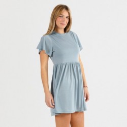 Vestido manga curta azul indigo