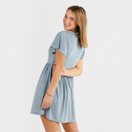 Vestido manga curta azul indigo