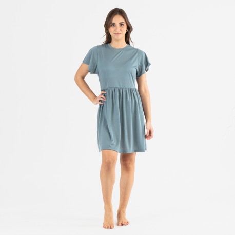 Vestido manga curta verde azulado