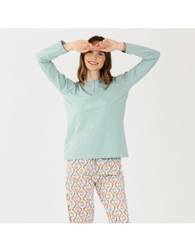 Pijama algodão Fabiola verde tiffany pijama-largo-algodon