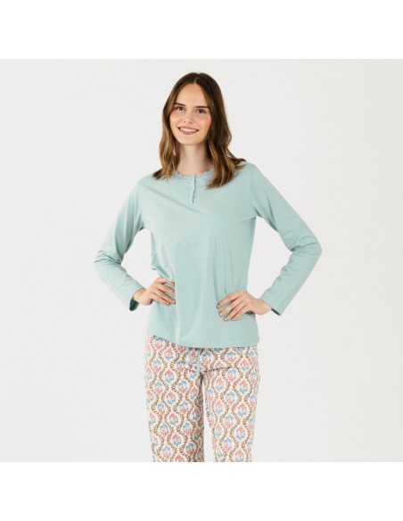 Pijama algodão Fabiola verde tiffany pijama-largo-algodon