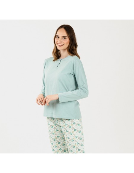 Pijama algodão Rueda verde tiffany pijama-largo-algodon