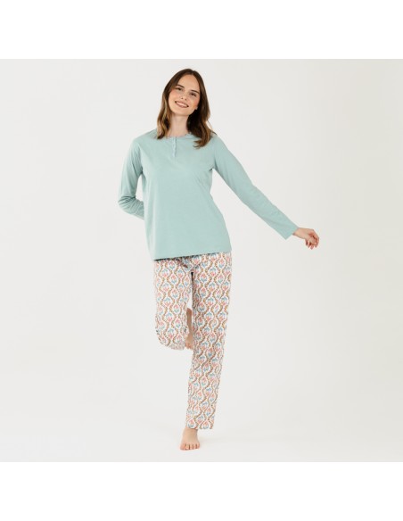 Pijama algodão Fabiola verde tiffany pijama-largo-algodon