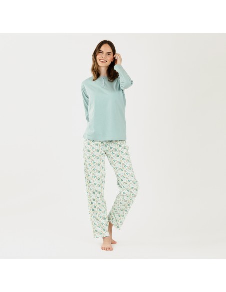 Pijama algodão Rueda verde tiffany pijama-largo-algodon