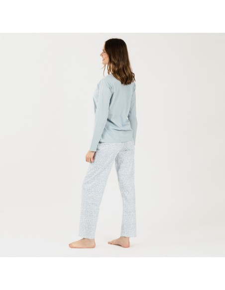 Pijama algodão Angelica azul celeste pijama-largo-algodon