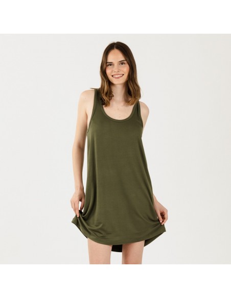 Vestido de alças malha sedosa verde caça Vestido de alças malha sedosa verde caça