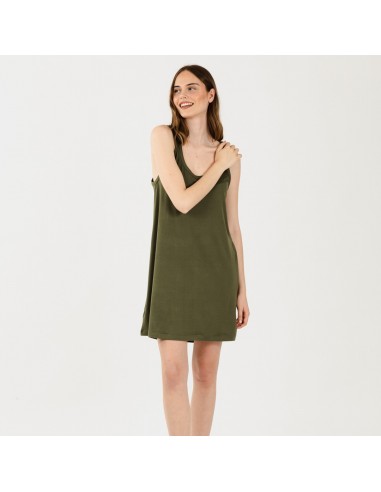 Vestido de alças malha sedosa verde caça