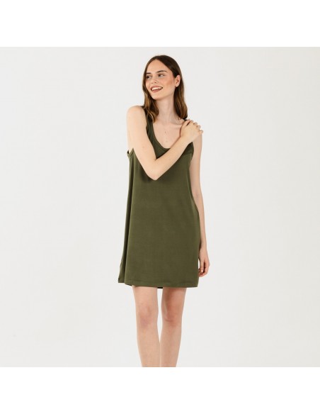Vestido de alças malha sedosa verde caça Vestido de alças malha sedosa verde caça