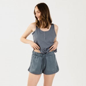 Conjunto desportivo curto mulher azul indigo