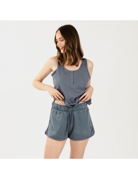 Conjunto desportivo curto mulher azul indigo Conjunto desportivo curto mulher azul indigo