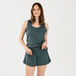 Conjunto desportivo curto mulher verde azulado