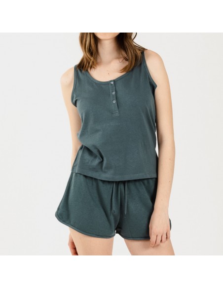 Conjunto desportivo curto mulher verde azulado