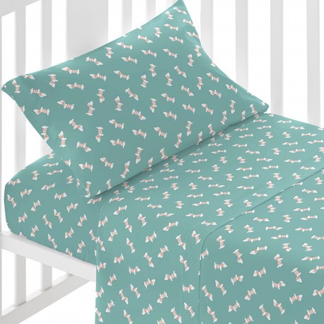Jogo de lençóis algodão Ponder verde azulado cama bebé jogos-de-lencois-para-bebe