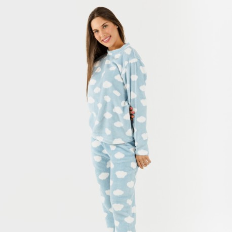 Pijama coral Nube azul celeste pijama-inverno-mulher