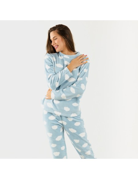 Pijama coral Nube azul celeste Pijama coral Nube azul celeste