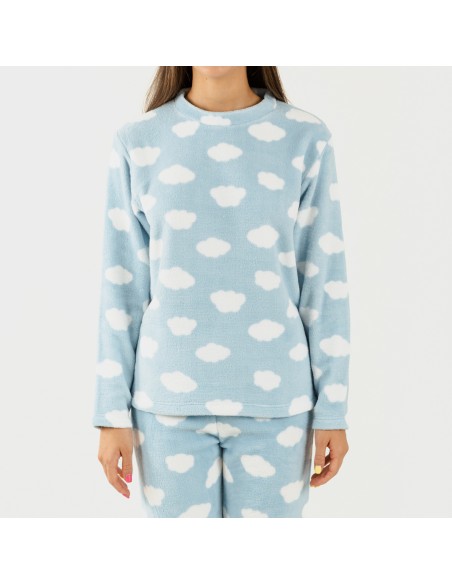 Pijama coral Nube azul celeste Pijama coral Nube azul celeste