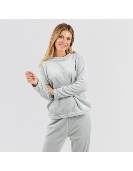 Pijama veludo cinza roupa-para-estar-em-casa
