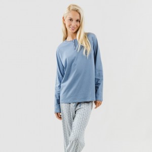 Pijama algodão Michelle azul indigo 2