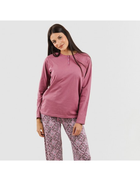 Pijama algodão Malura malva rosa pijama-largo-algodon
