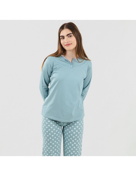 Pijama algodão Summer azul indigo pijama-largo-algodon